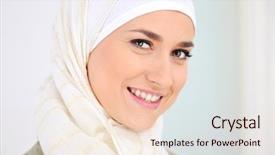  Presentation with happy smiling woman dental health - Amazing PPT layouts having islamic fashion - happy muslim beautiful woman smiling backdrop and a lemonade colored foreground