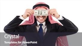  Presentation with consept - Audience pleasing presentation theme consisting of islamic finance background - arab businessman with money backdrop and a dark gray colored foreground