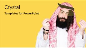  Presentation with long hair man - Presentation design consisting of islamic finance background - arabian business man with long background and a light gray colored foreground