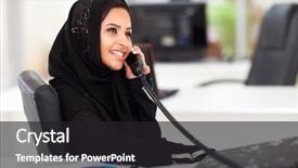  Presentation with eastern - Colorful presentation theme enhanced with islamic hijab women - beautiful modern middle eastern office backdrop and a dark gray colored foreground