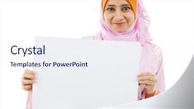  Presentation with muslim women - Audience pleasing slides consisting of islamic hijab women - beautiful young muslim girl holding backdrop and a sky blue colored foreground