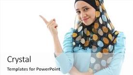 Presentation with woman muslim - Presentation design consisting of islamic hijab women - cute young muslim woman pointing background and a white colored foreground