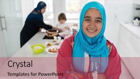  Presentation with woman muslim - Presentation theme with islamic hijab women - muslim traditional woman with little background and a  colored foreground