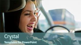  Presentation with self driving car - Slides with islamic law - happy muslim woman driving car background and a ocean colored foreground