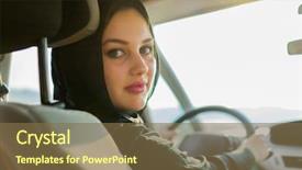 Presentation with woman muslim - Theme with islamic law - happy muslim woman driving car background and a tawny brown colored foreground