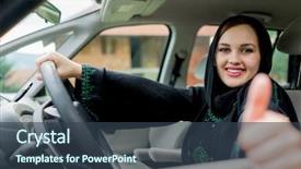 Presentation with woman muslim - Beautiful slides featuring islamic law - happy muslim woman driving car backdrop and a tawny brown colored foreground
