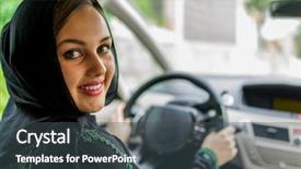  Presentation with woman muslim - Theme with islamic law - happy muslim woman driving car background and a ocean colored foreground