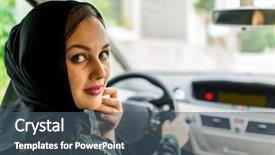  Presentation with woman muslim - Slides having islamic law - happy muslim woman driving car background and a ocean colored foreground