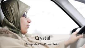  Presentation with arabic woman - Audience pleasing PPT theme consisting of islamic law - muslim arabic woman driving car backdrop and a soft green colored foreground