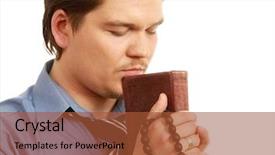  Presentation with kneel praying - Slide deck enhanced with mushrooms caps stuffed with mixture of cheese onion breadcrumbs and butter background and a coral colored foreground