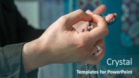  Presentation with islamic - PPT theme featuring islamic-man-praying-with-beads background and a ocean colored foreground