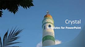  Presentation with islamic - Slides featuring islamic-mosque-tower-on-blue background and a  colored foreground