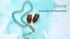  Presentation with water beads - PPT theme featuring islamic-prayer-beads-with-date background and a cool aqua colored foreground