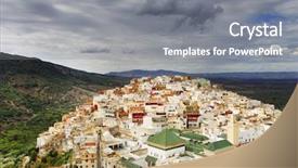  Presentation with religion islam - Beautiful PPT layouts featuring islamic saint - aerial view of moulay idriss backdrop and a gray colored foreground