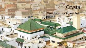  Presentation with religion islam - PPT theme featuring islamic saint - aerial view of moulay idriss background and a coral colored foreground