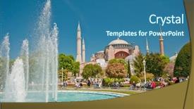  Presentation with clear - Beautiful presentation theme featuring islamic saint - hagia sofia and the fountain backdrop and a ocean colored foreground