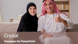  Presentation with woman in pain - Beautiful PPT layouts featuring islamic saint - pair of arab man backdrop and a coral colored foreground