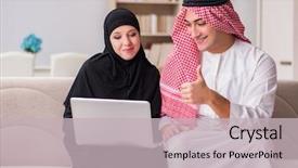  Presentation with woman in pain - Cool new slide deck with islamic saint - pair of arab man backdrop and a light gray colored foreground