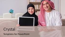  Presentation with arab - Slide deck with islamic saint - pair of arab man background and a mint green colored foreground