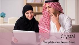  Presentation with woman in pain - Beautiful PPT theme featuring islamic saint - pair of arab man backdrop and a coral colored foreground