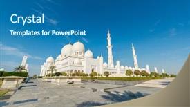  Presentation with abu dhabi - Slide deck with islamic saint - sheikh zayed mosque in abu background and a ocean colored foreground