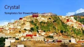  Presentation with religion islam - Colorful slide deck enhanced with islamic saint - view of moulay idriss backdrop and a light blue colored foreground