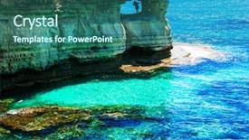  Presentation with caves - Theme with island- rocks formations and caves background and a ocean colored foreground