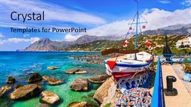  Presentation with crete island - Slide set having island beautiful beaches and fishing background and a light blue colored foreground
