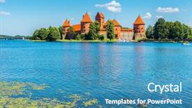  Presentation with castle - PPT theme consisting of island castle in trakai lithuania background and a teal colored foreground