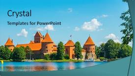  Presentation with castle - PPT theme featuring island castle in trakai lithuania background and a light blue colored foreground