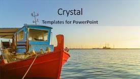  Presentation with sea port - Audience pleasing slides consisting of island in the ionian sea backdrop and a light blue colored foreground