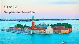  Presentation with venice - Audience pleasing theme consisting of island in venice at sundown backdrop and a sky blue colored foreground