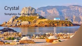  Presentation with island - Slide deck consisting of view on little island kastri background and a light blue colored foreground