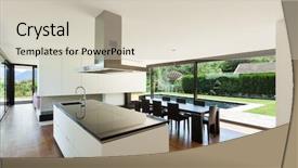  Presentation with villa - PPT theme having modern villa interior beautiful kitchen background and a soft green colored foreground