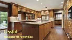  Presentation with traditional wood - Amazing PPT theme having traditional kitchen in luxury home backdrop and a tawny brown colored foreground