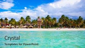  Presentation with latin america - Beautiful slide deck featuring island near cancun in mexico backdrop and a seafoam green colored foreground