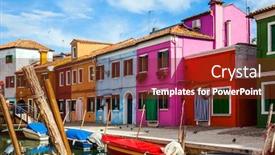  Presentation with canals - Beautiful PPT theme featuring island-of-burano-near-venice backdrop and a tawny brown colored foreground