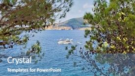 Presentation with speedboat - Cool new slides with island spain mediterranean sea balearic backdrop and a teal colored foreground