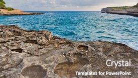  Presentation with turquoise beach - Amazing PPT theme having island spain mediterranean sea balearic backdrop and a violet colored foreground