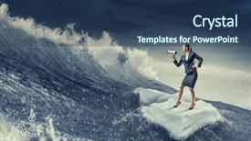  Presentation with survival - Audience pleasing PPT theme consisting of island survival - surfing sea on ice floe backdrop and a ocean colored foreground