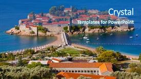  Presentation with island - Amazing presentation design having island sveti stefan - montenegro - architecture backdrop and a ocean colored foreground