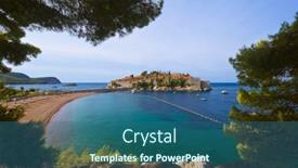  Presentation with island - Presentation design enhanced with island-sveti-stefan-montenegro-architecture background and a ocean colored foreground