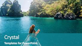  Presentation with tour - Colorful presentation design enhanced with island travelling tour in asia backdrop and a teal colored foreground