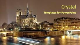  Presentation with church building - Presentation featuring island with cathedral notre dame background and a tawny brown colored foreground