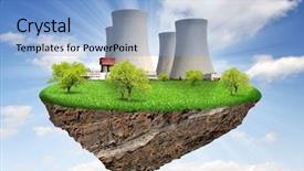  Presentation with plant nuclear - PPT theme having little island with nuclear power plant background and a light blue colored foreground