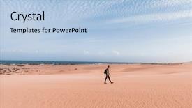  Presentation with backpack - Cool new PPT theme with globetrotters - young caucasian man carrying backdrop and a light blue colored foreground