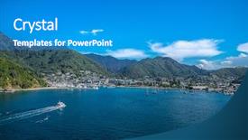  Presentation with north and south korean flags - Beautiful presentation theme featuring islands travelling by ferry cook backdrop and a teal colored foreground