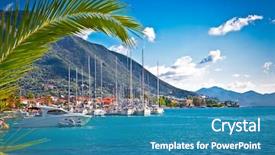  Presentation with island - Beautiful presentation theme featuring isle - nydri harbour at lefkada island backdrop and a teal colored foreground