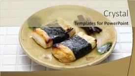  Presentation with rice cake - PPT theme having isobeyaki-grilled-mochi-japanese-rice background and a soft green colored foreground