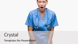  Presentation with doctor helps to get out of bed an elderly woman - Presentation having isolated background afraid and shock background and a light gray colored foreground